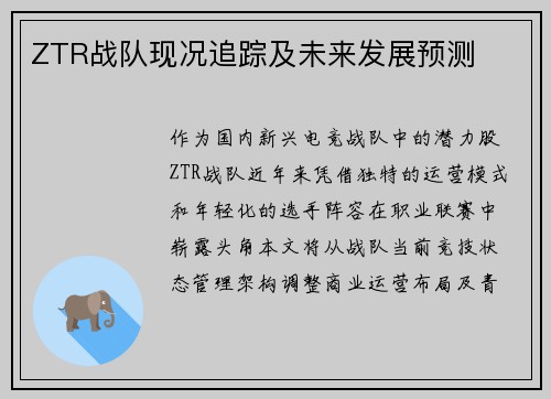 ZTR战队现况追踪及未来发展预测
