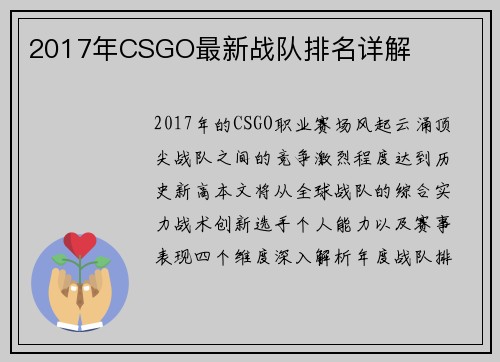 2017年CSGO最新战队排名详解